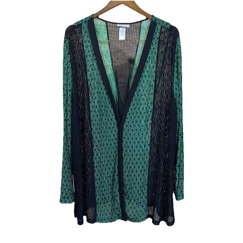 Catherines 2X Open Knit Cardigan Kimono Cover Up Green Lightweight Beachy